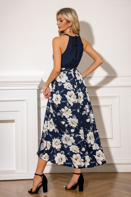 Robe Trapèze Fleurie Marine - gallery 1