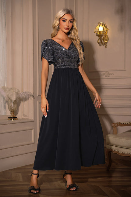 Robe Trapèze Maxi Pailletée Navy