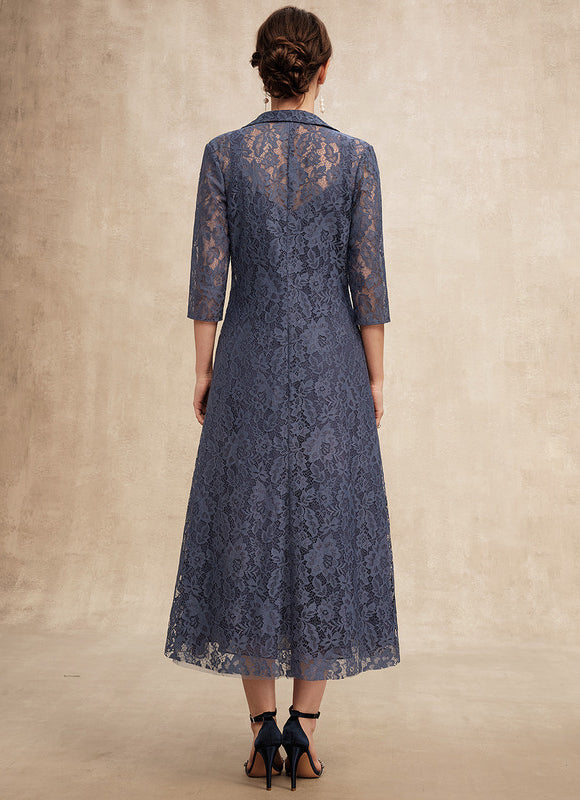 Robe Trapèze Nuit Dentelle Bleu - gallery 4