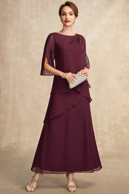 Robe Trapèze Mauve Mousseline Plissée Longue