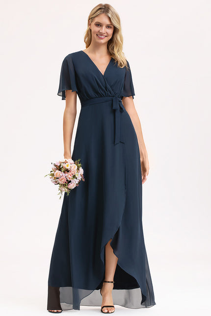 Robe Trapèze Bleu Marine Asymétrique Mousseline