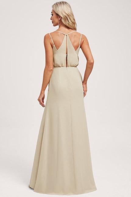 Robe Trapèze Longue Beige Élégante - gallery 5