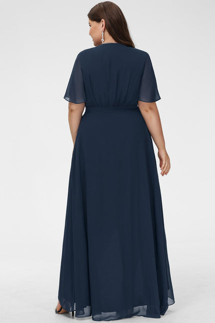 Robe Trapèze Bleu Marine Asymétrique Mousseline - gallery 6