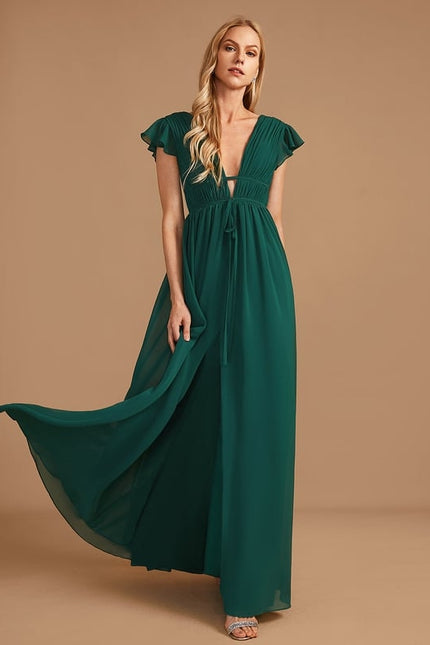 Robe Trapèze Longue Beige Élégante - gallery 3