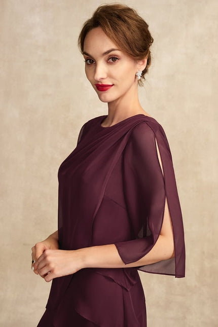 Robe Trapèze Mauve Mousseline Plissée Longue - gallery 2