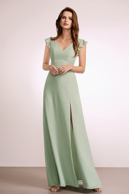 Robe Trapèze Longue Beige Élégante - gallery 3