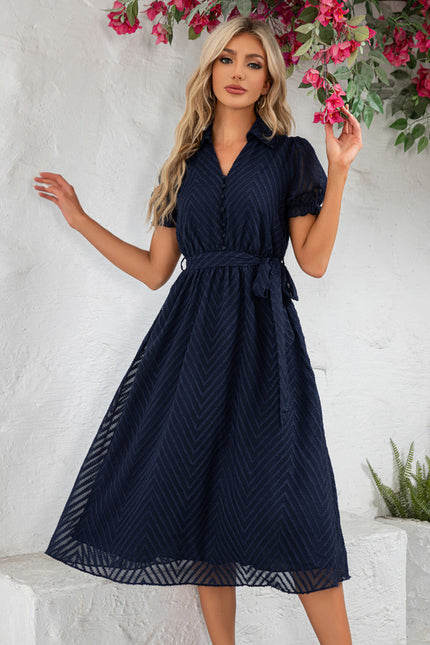 Robe Trapèze Marine Texturée - gallery 2