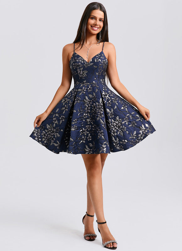 Robe Trapèze Jacquard Marine - gallery 7