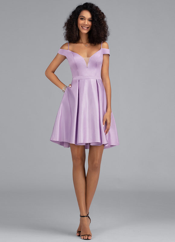 Robe Trapèze Lilas Satiné - gallery 1