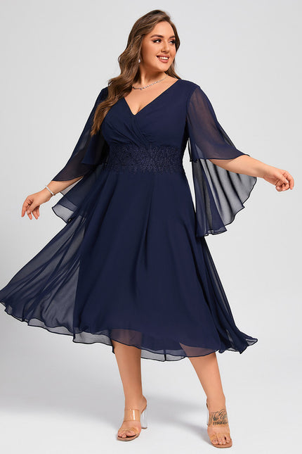 Robe Trapèze Chiffon Marine - gallery 7