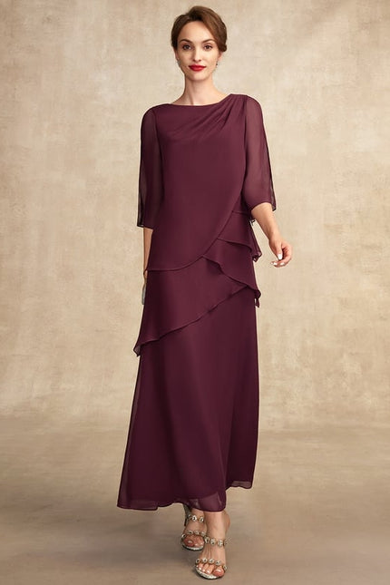 Robe Trapèze Mauve Mousseline Plissée Longue - gallery 4