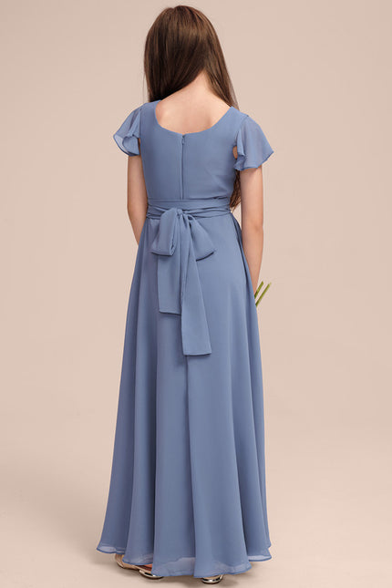 Robe Trapèze Mousseline Bleue - gallery 4