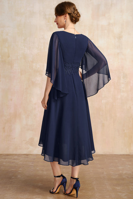 Robe Trapèze Chiffon Marine - gallery 5