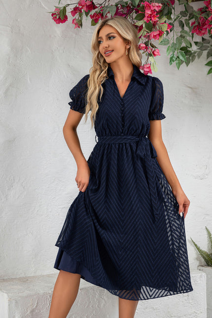 Robe Trapèze Marine Texturée - gallery 1