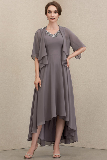Robe Trapèze Gris Satiné Élégant - gallery 1
