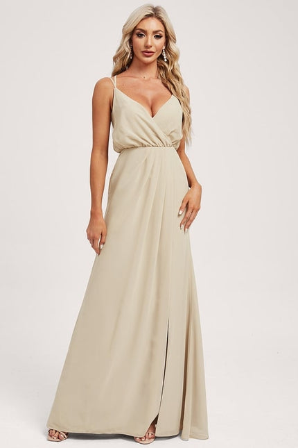 Robe Trapèze Longue Beige Élégante - gallery 2