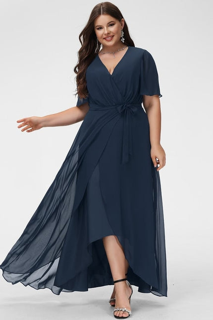 Robe Trapèze Bleu Marine Asymétrique Mousseline - gallery 5