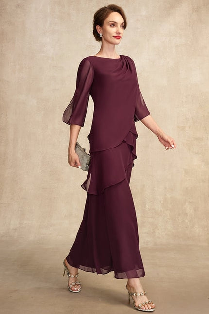 Robe Trapèze Mauve Mousseline Plissée Longue - gallery 7
