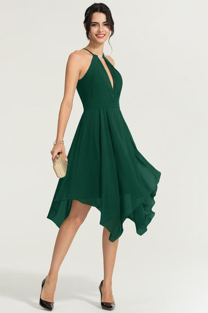 Robe Trapèze Bleue Navy Perlée Asymétrique