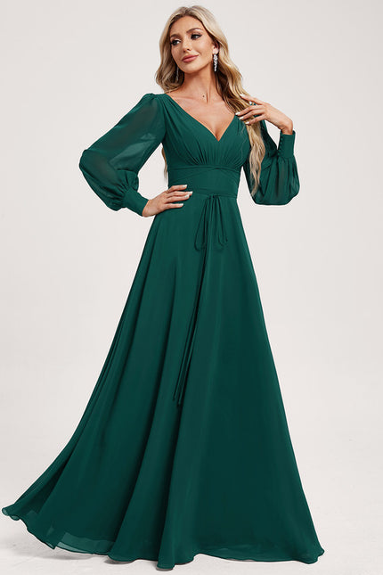 Robe Trapèze Longue Beige Élégante - gallery 2