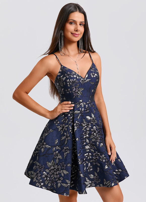 Robe Trapèze Jacquard Marine - gallery 4