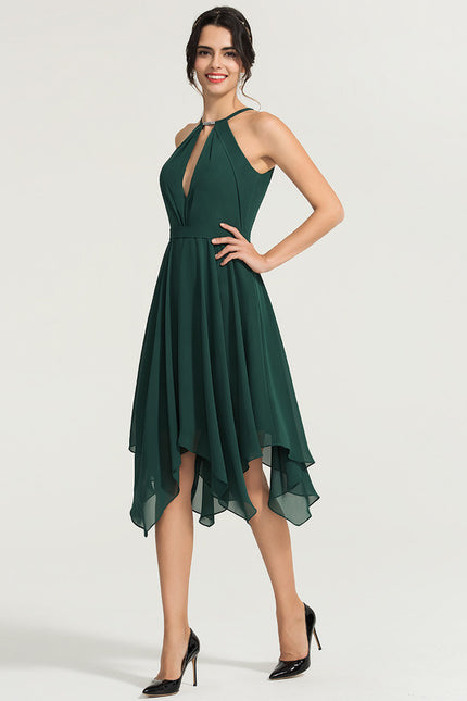 Robe Trapèze Bleue Navy Perlée Asymétrique - gallery 3