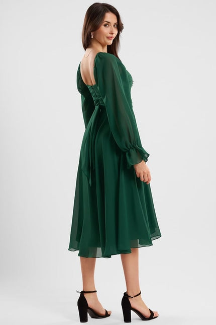 Robe Trapèze Flottante Verte - gallery 4