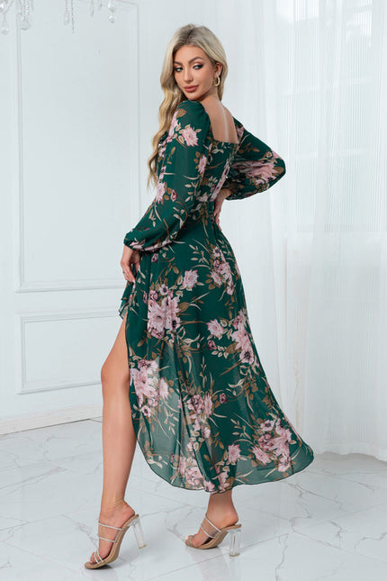 Robe Trapèze Florale Émeraude - gallery 1