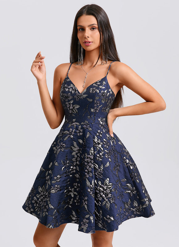 Robe Trapèze Jacquard Marine - gallery 2