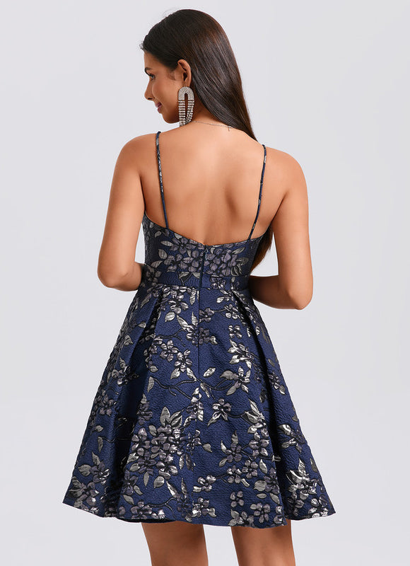 Robe Trapèze Jacquard Marine - gallery 5