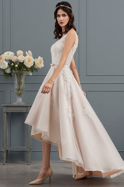 Robe Trapèze Lueur De Satin Rosé - gallery 2