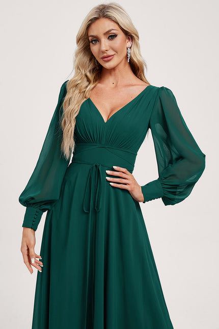 Robe Trapèze Longue Beige Élégante - gallery 4
