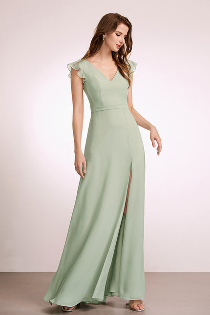 Robe Trapèze Longue Beige Élégante - gallery 5
