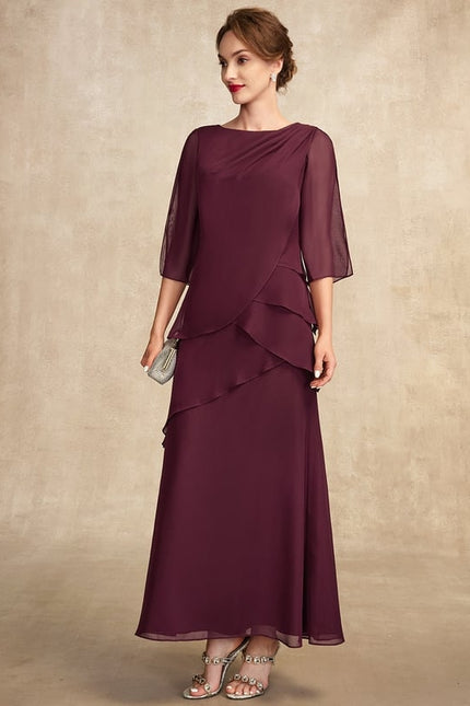 Robe Trapèze Mauve Mousseline Plissée Longue - gallery 6