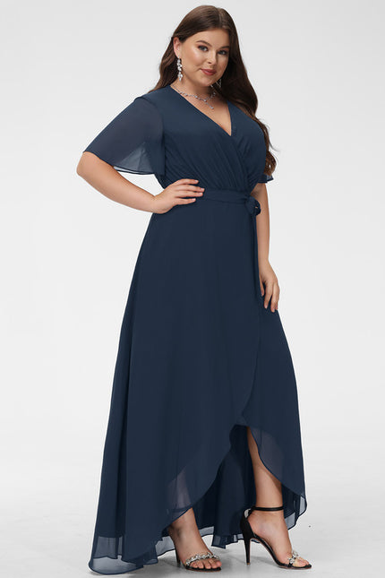 Robe Trapèze Bleu Marine Asymétrique Mousseline - gallery 7