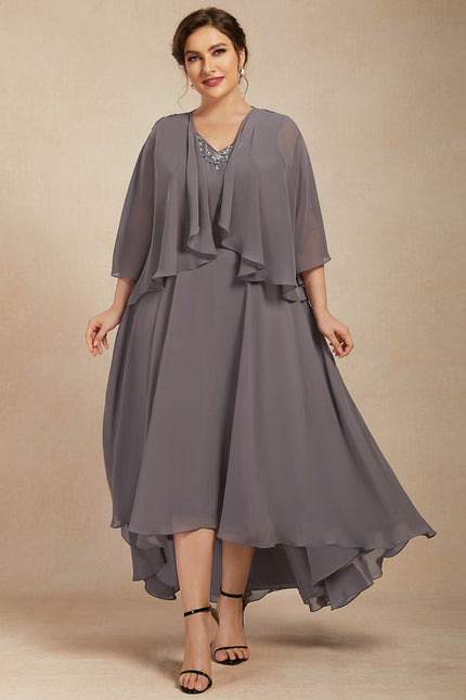 Robe Trapèze Gris Satiné Élégant - gallery 7