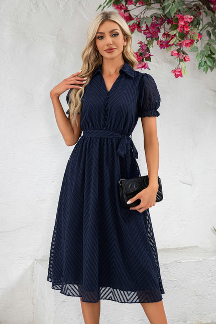 Robe Trapèze Marine Texturée - gallery 4