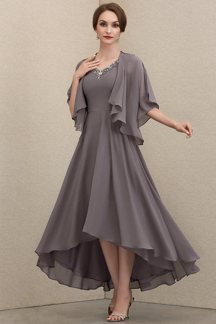 Robe Trapèze Gris Satiné Élégant