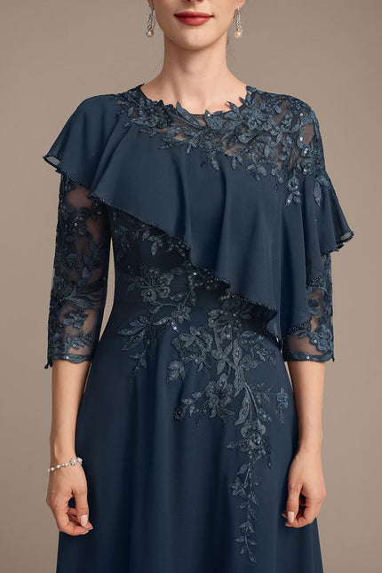 Robe Trapèze Marine Florale - gallery 6