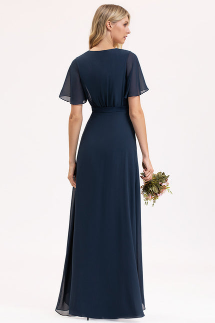 Robe Trapèze Bleu Marine Asymétrique Mousseline - gallery 2