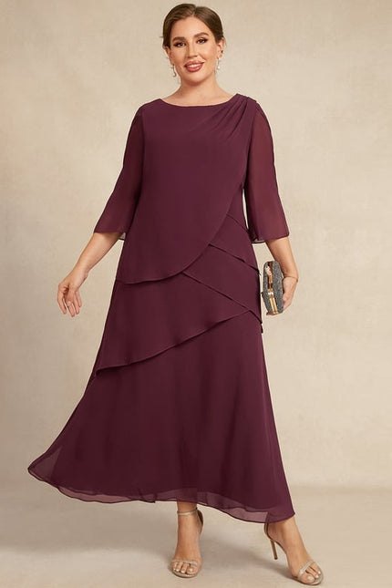 Robe Trapèze Mauve Mousseline Plissée Longue - gallery 8