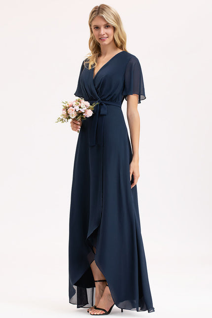 Robe Trapèze Bleu Marine Asymétrique Mousseline - gallery 1