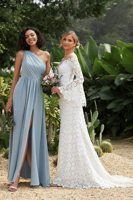 Robe Trapèze Bleu Ciel Décolletée Asymétrique - gallery 8