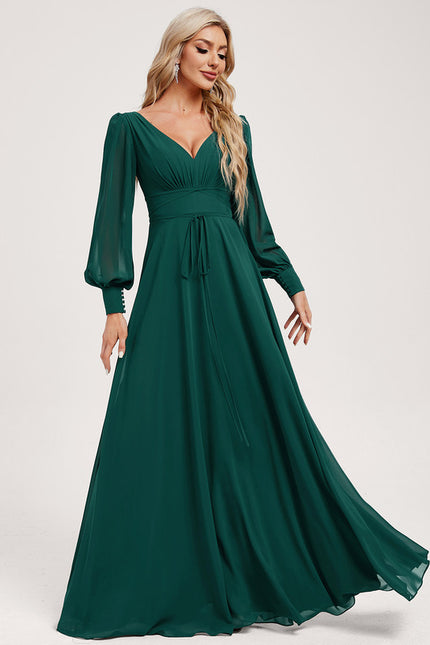 Robe Trapèze Longue Beige Élégante - gallery 3
