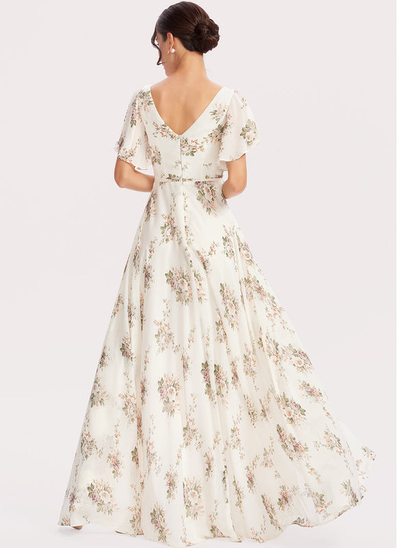 Robe Trapèze Longue Beige Élégante - gallery 2