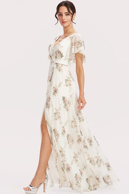 Robe Trapèze Longue Beige Élégante - gallery 1