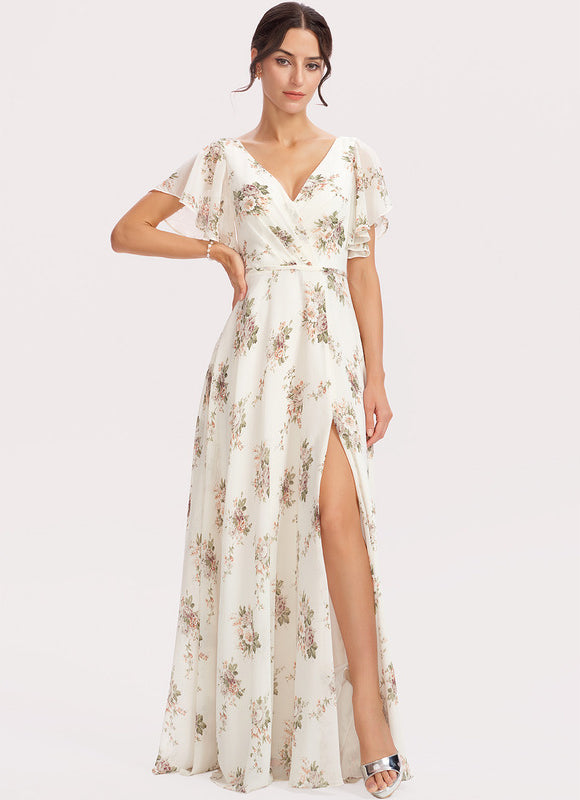 Robe Trapèze Longue Beige Élégante - gallery 5