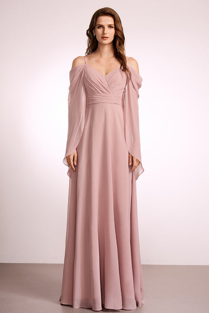 Robe Trapèze Longue Beige Élégante - gallery 2