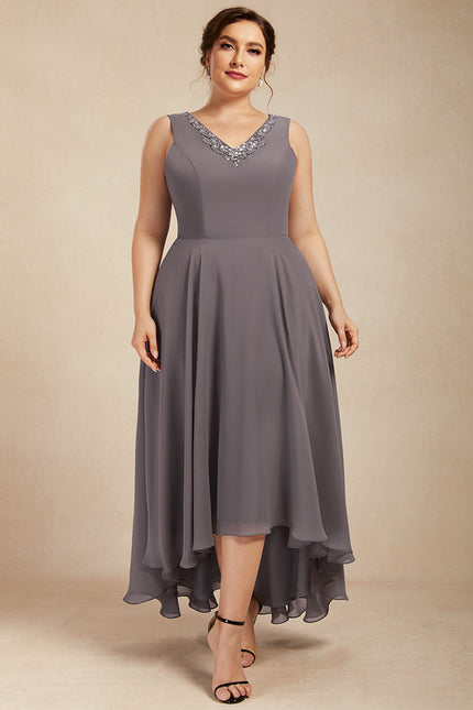 Robe Trapèze Gris Satiné Élégant - gallery 8