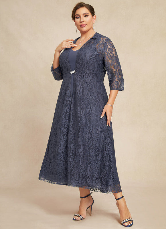 Robe Trapèze Nuit Dentelle Bleu - gallery 9